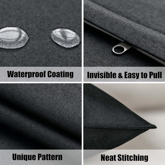 ALL Outdoor Waterproof Throw Pillow Covers Set of 2  for Couch 22x22 inch Black - Picture 3 of 5